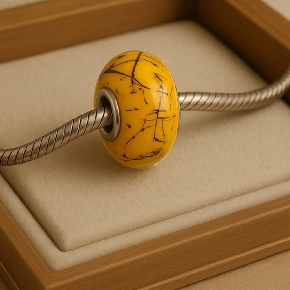 Trollbeads Orange Steel Bead Charm .925 EUC #210